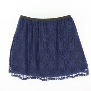 Relativity Short Skirt Lined Womens Sz 1X Blue Floral Nylon Lace Overlay Stretch